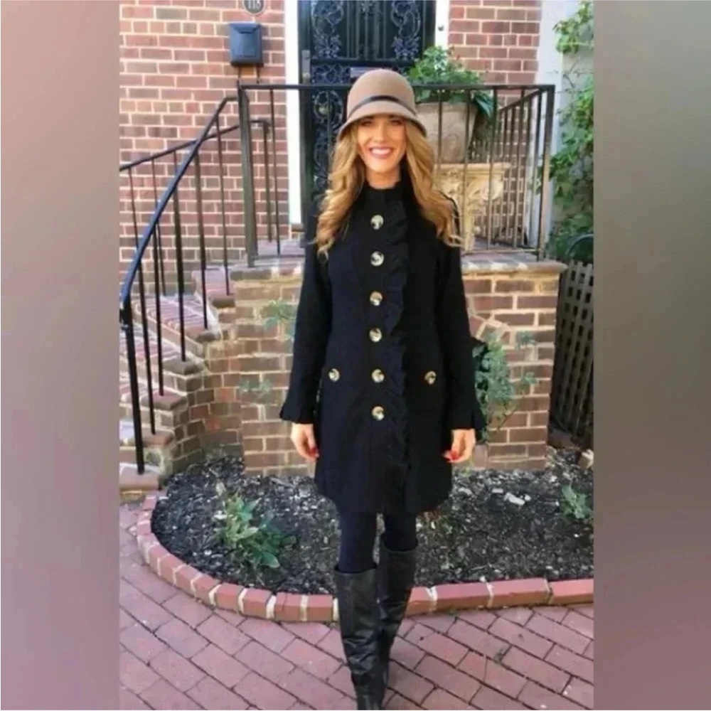 ANTHROPOLOGIE Luii Black Wool Ruffle Jacket Size Small